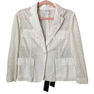 Red Valentino Blazer Womens Size 6 White Eyelet Cotton Bow Jacket Twee Preppy